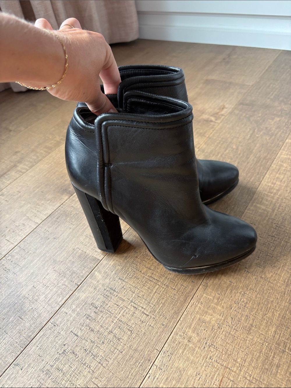 Rachel Zoe Women's Black Leather High-Heel Ankle Boots